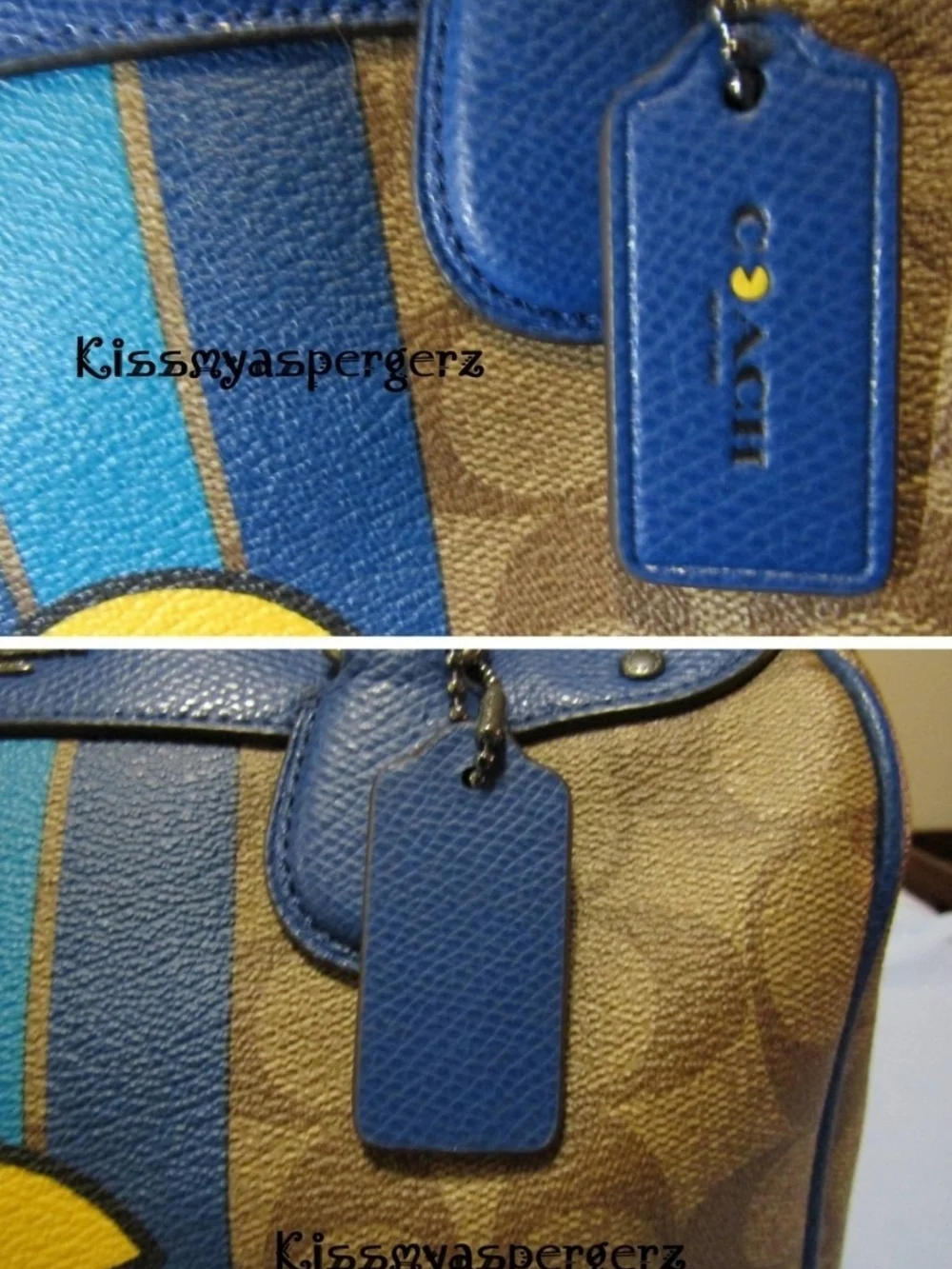 RARE HTF Limited Edition Coach x Pac Man Blue & Tan Crossbody Satchel & Wallet